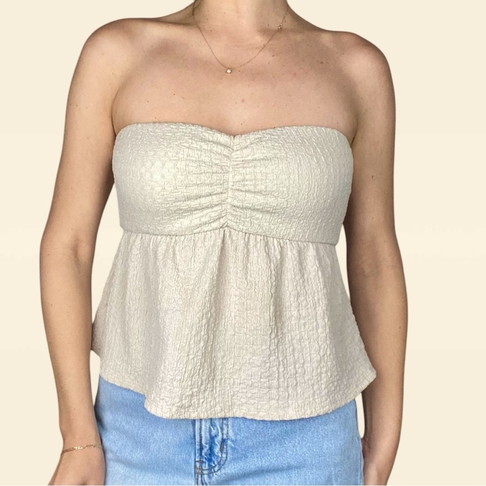 Beige Strapless Babydoll Top